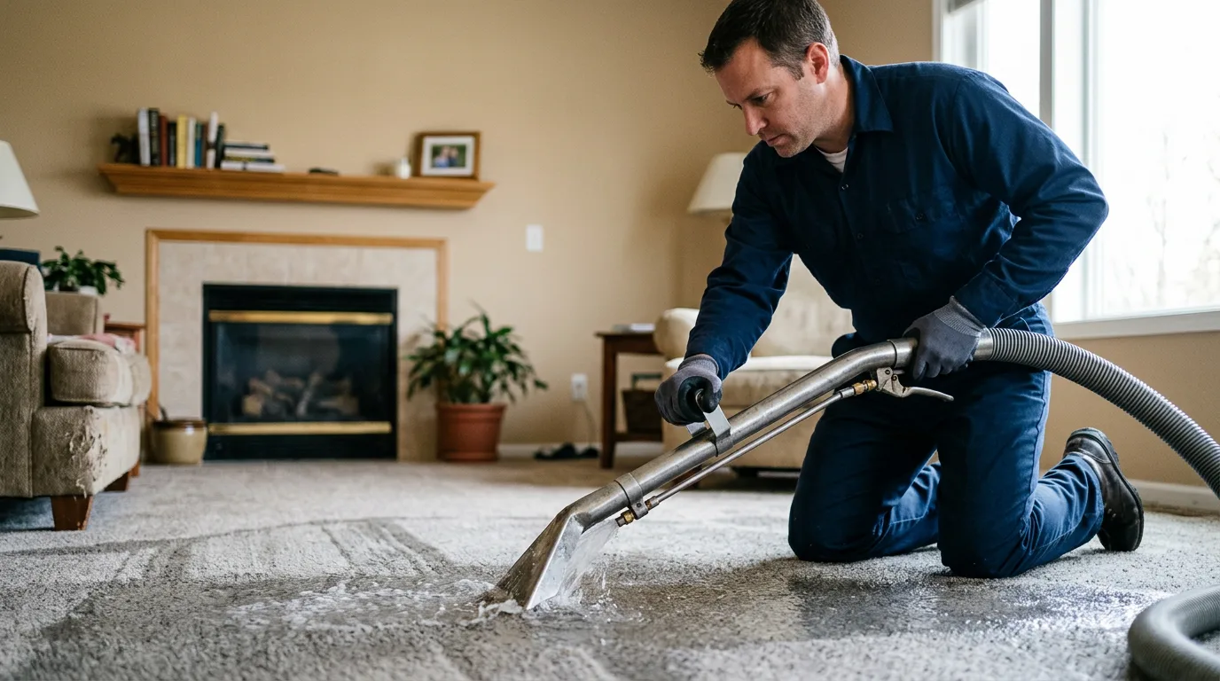 Water damage restoration technician working near Elkhart, KS